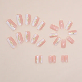 24-Piece Mid-Length Square Nails - Pink & White, Cute & Gentle