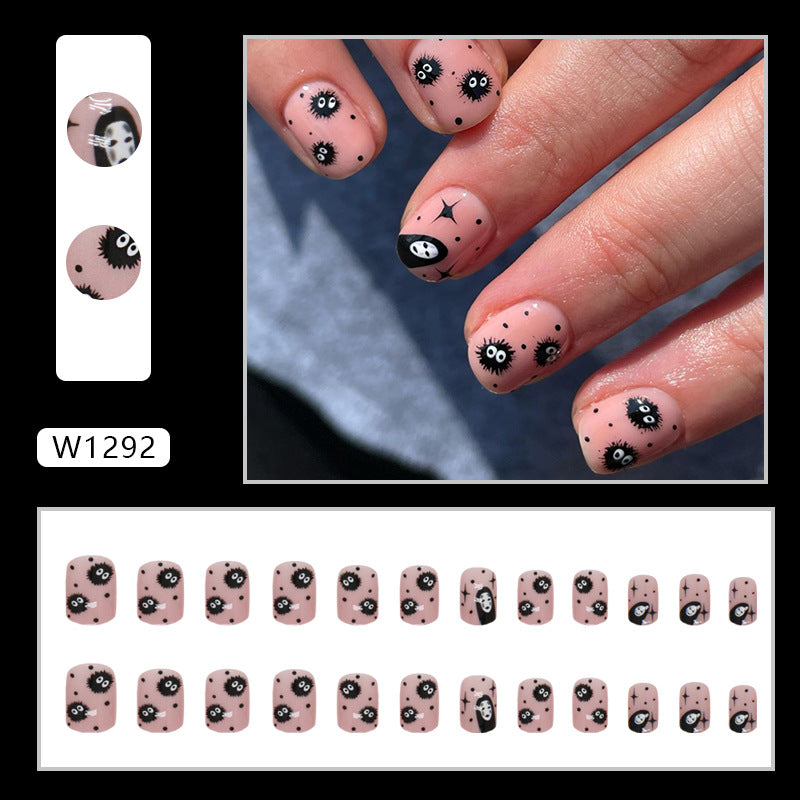 Cute Black Coal Ball Nails, Short Length Ins Style