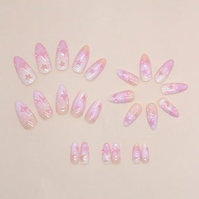 Pink Purple Ombre Hollow Star Moon Almond Nails, Ins Style