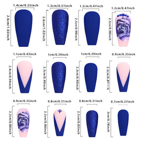 Blue French Rose Nail Tips