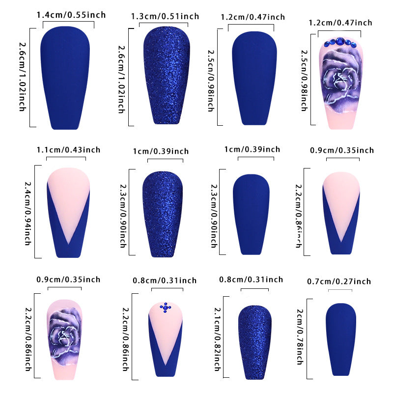 Blue French Rose Nail Tips