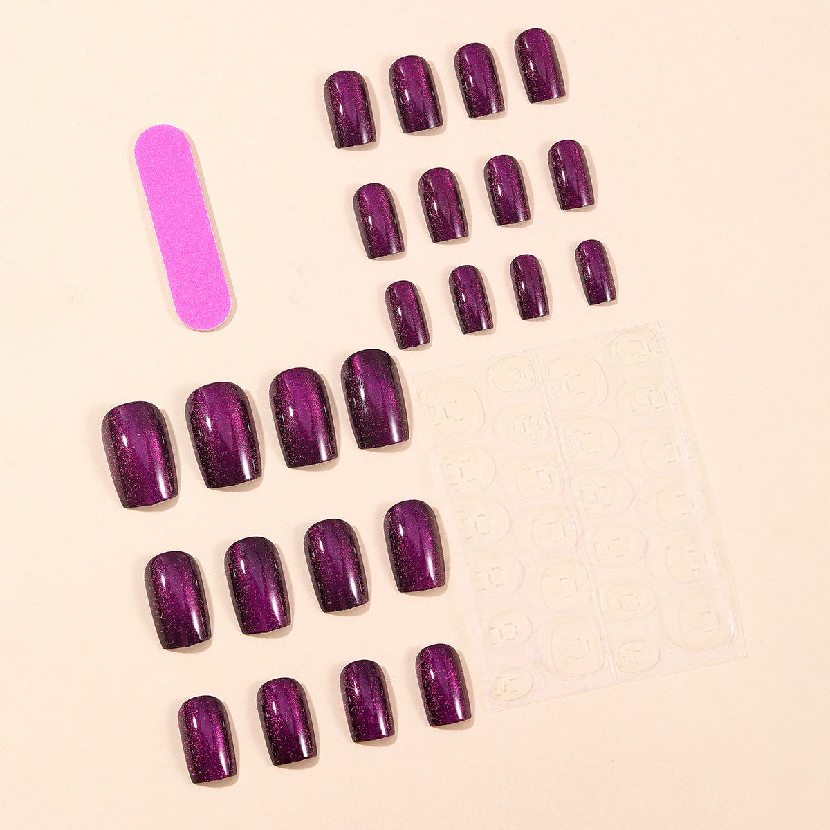 Square Purple Glitter Cat Eye Press-On False Nails