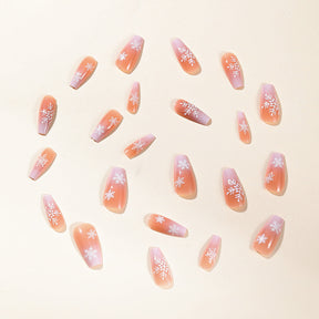 Christmas Nude Gradient White Snowflake Fall Nails - Removable Nail Tips