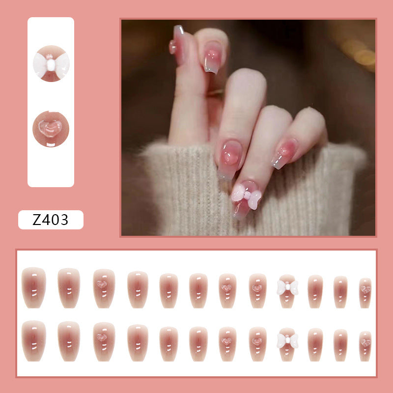 Crystal Heart Short Ballet Fall Nails 24 Pieces