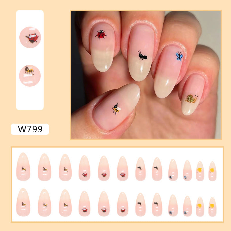 Apricot Gradient Almond Nails Adorable Animal Collection Butterfly Ant Snail Kids Nails