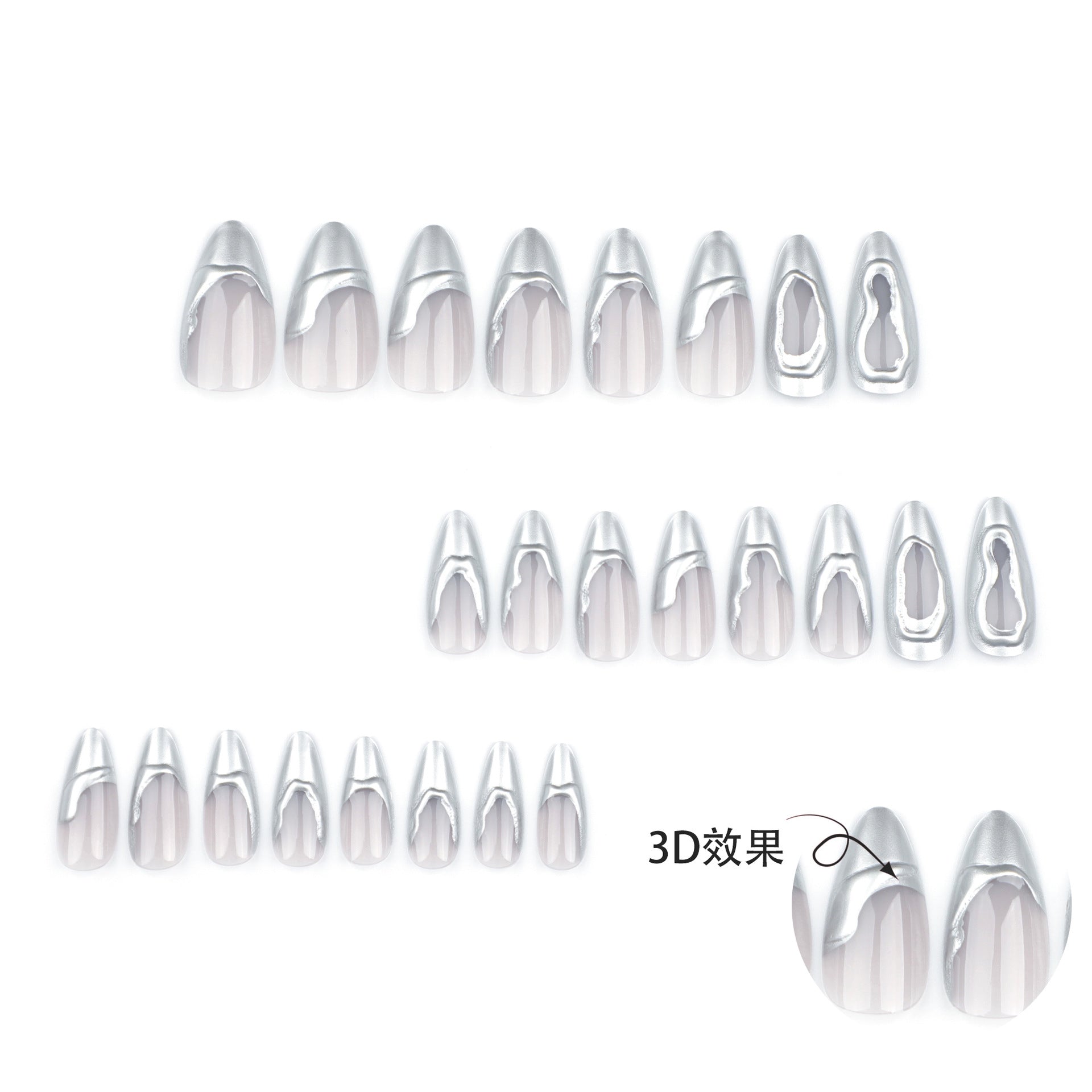 3D French Silver Mirror Nails, Popular Overseas