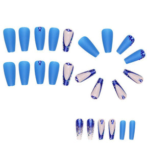 Blue Sparkle T-Shape Nail Tips with Diamonds