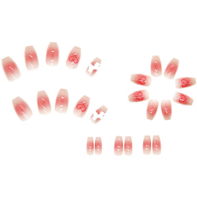 Pink Translucent 3D White Bow Heart Removable Nail Stickers