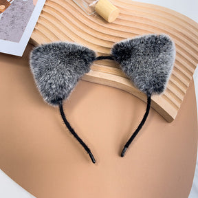 Cute Real Rabbit Fur Cat Ear Headband - Leopard Print