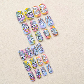 Cute Cartoon Skull Halloween Nails, Colorful Gradient