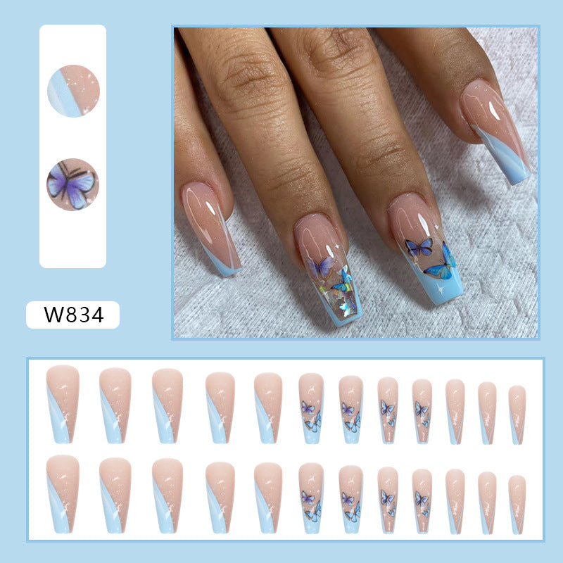 Long Ballet Nails Fresh Diagonal Triangle French Butterfly Nails Versatile Fake Nails