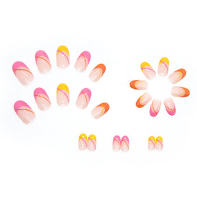 Round Head Multicolor French Nails Warm Tone Sweet Heart Fake Nails Wholesale Export