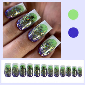 Trendy White French Emerald Glitter Nail Tips