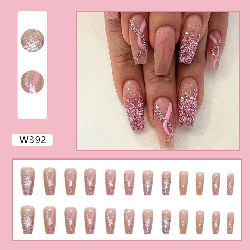 Medium Length Ballet Nails, Gradient Flash Wave, Ins Style, Removable