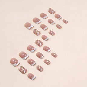 Short Simple White French Marble Fall Nails - Gold Foil