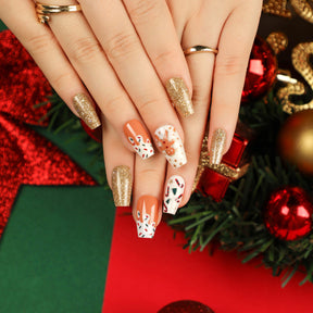 Christmas Press-On Fall Nails Set with Nail Tips