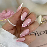 Wholesale White Pink French Nail Art Tips with Glitter Lines