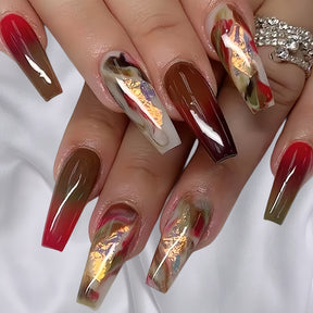 Chinese Style Gradient Gold Foil French Press-On Nails TA-36