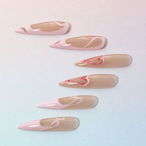 24 Pieces Pink Heart Drop-Shaped Long Nail Tips