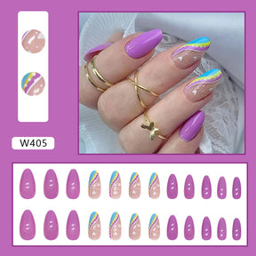 Striped Heart Multicolor Polka Dot Almond Nails Euro Ins Style Cute Fake Nails