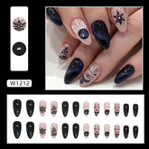 Blue Black Night Sky Glitter Almond Nails, Christmas Theme