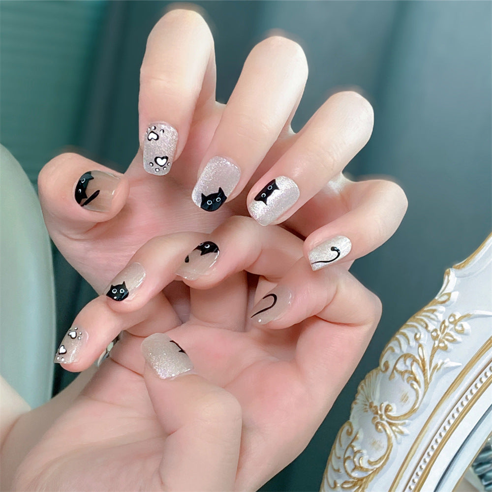 Chic Handmade Cat Eye Hand-Painted Cat Knot Fall Nails, Trendy and Versatile Nail Patches