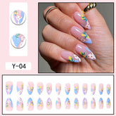 24-Piece Digital Printed Flower Nail Extensions, Trendy Design