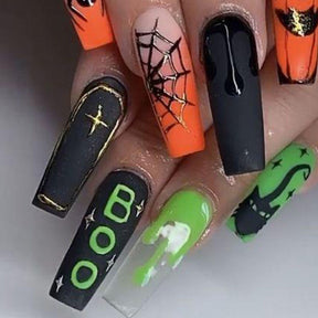 Spooky Spider Web Pumpkin Halloween Nail