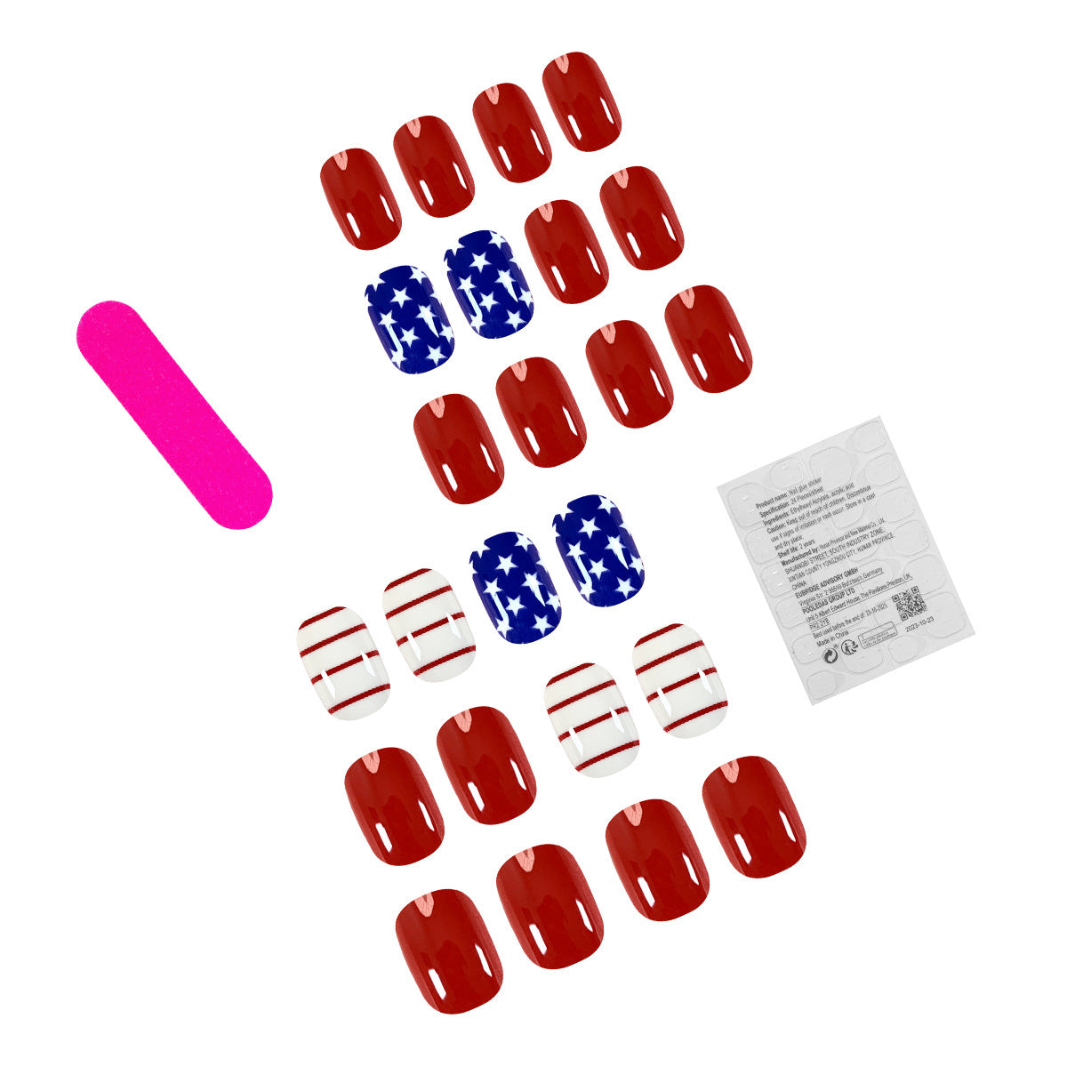 Short Square Patriotic Red Blue Nail Stickers