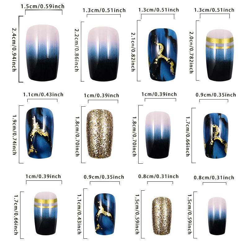 Blue Ombre Gradient Nail Tips for INS Style