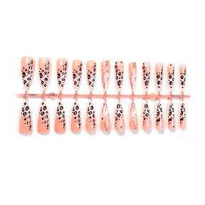 24-Piece French Tip Leopard Print Flower Nail Tips with