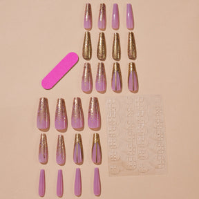 Luxury Long Stiletto Nails - Golden Pink, 24 Pieces