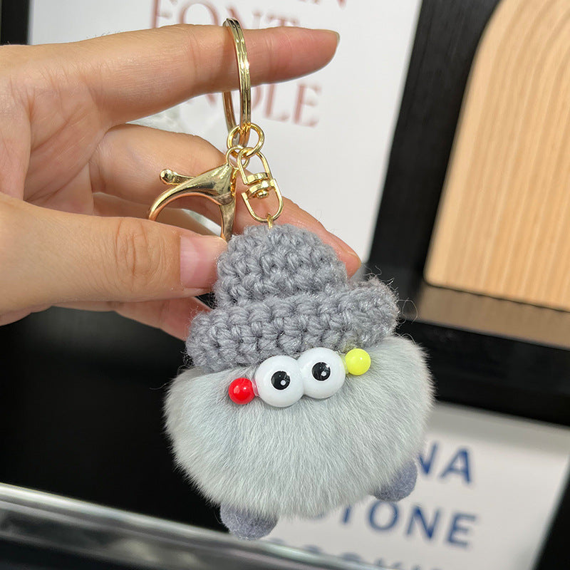 Cute Real Rabbit Fur Coal Ball Keychain - Accessory