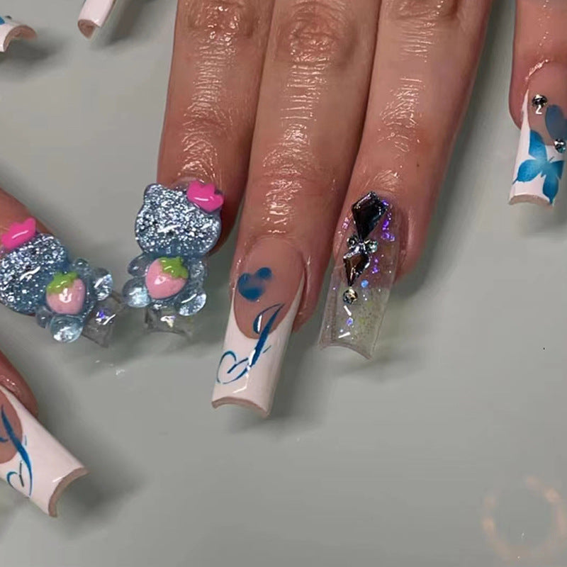 Cute Fall Nails - Blue Butterfly Ballet Cat Design