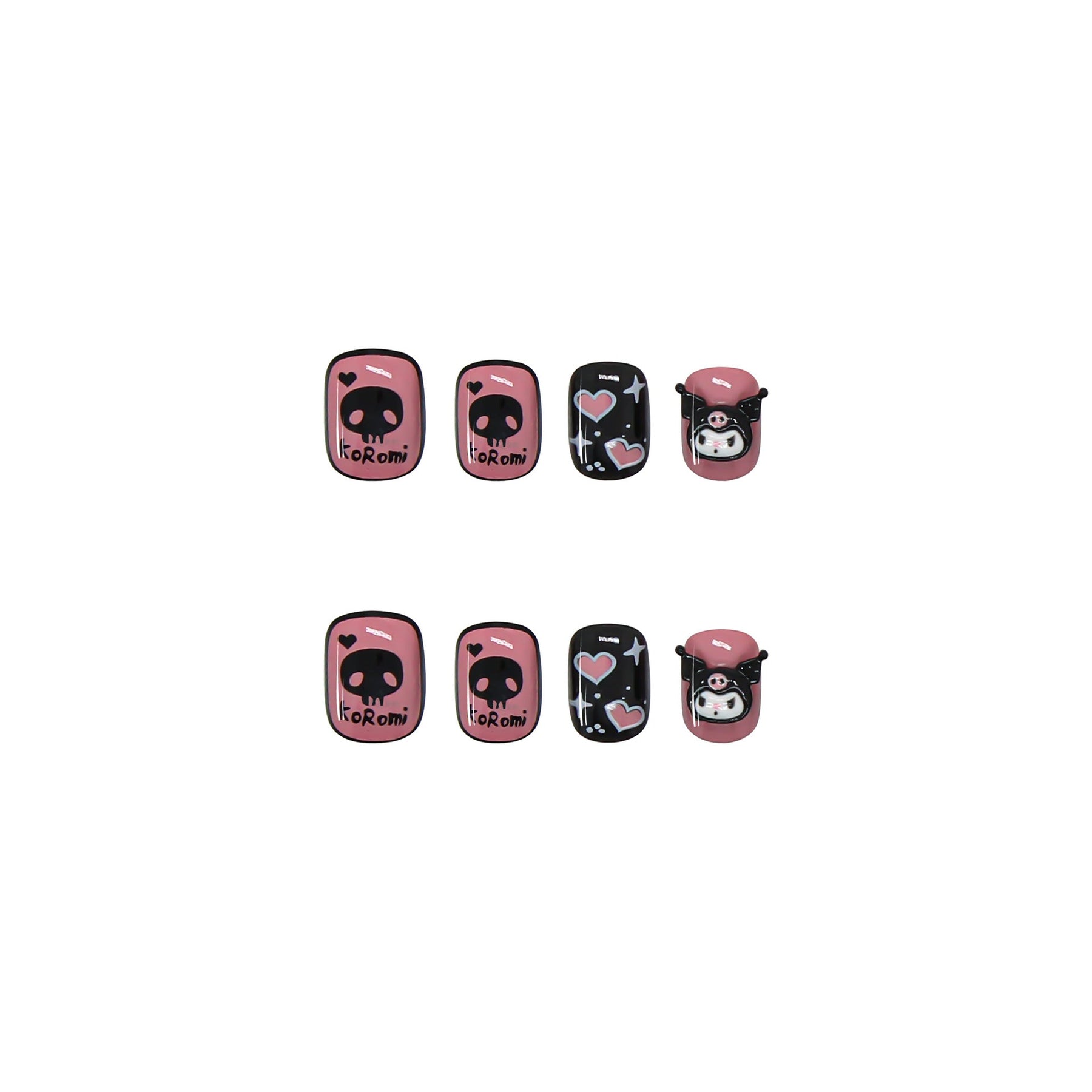 Removable Short Black Pink Heart Nail Tips