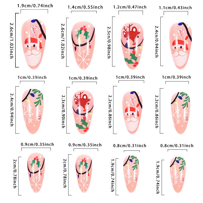 Christmas Nail Tips with Santa, Reindeer, and Almond Shape