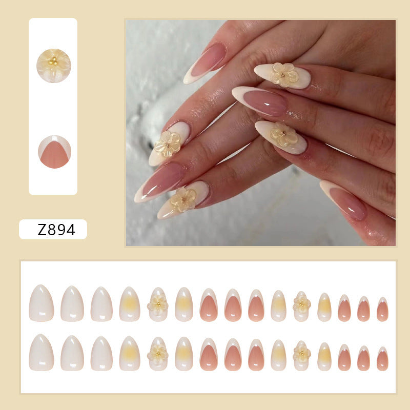 Spring Summer Fresh Peach Blossom French Nails, Removable