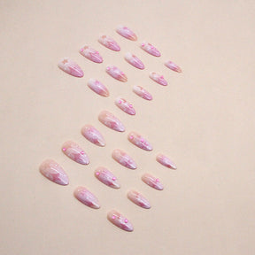 Pink Purple Ombre Hollow Star Moon Almond Nails, Ins Style