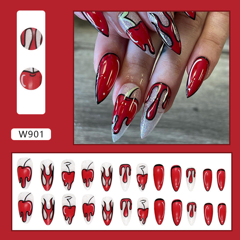 Cartoon Flame Red Nail Stickers with Glitter