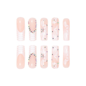 Bridal Fall Nails: French Floral Snake & Croc Print Nail Tips