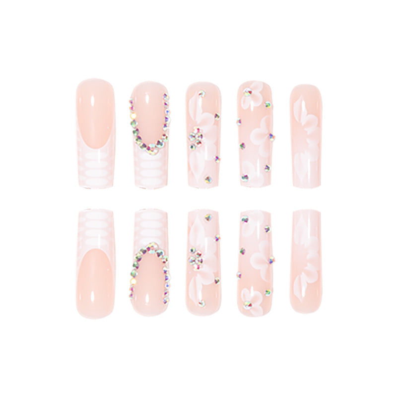 Bridal Fall Nails: French Floral Snake & Croc Print Nail Tips