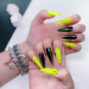 Chic Handmade Yellow Leopard Print Fall Nails, Removable and Stylish Long Nail Patches