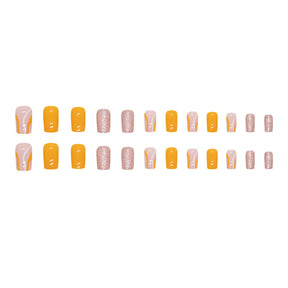 Sparkling Striped Vibrant Orange European Square Mid-Length Nails