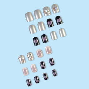 Trendy Removable Nail Art, Silver, Black, Purple, Sparkles