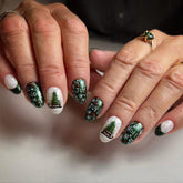 Christmas Green Trees, Red Berries, and White Snowflakes Nails