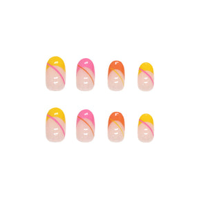 Round Head Multicolor French Nails Warm Tone Sweet Heart Fake Nails Wholesale Export