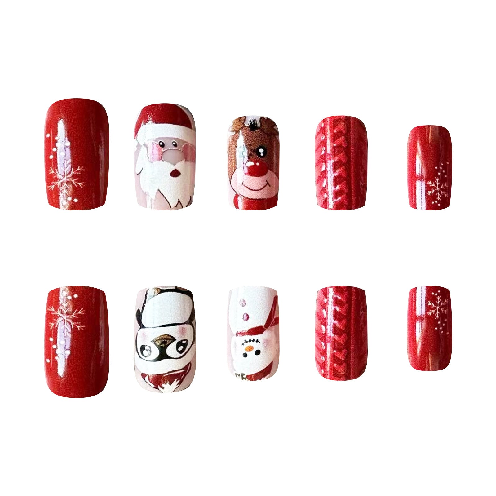 Winter Short Square Knit Design Christmas Reindeer Snowman Santa Nail Tips