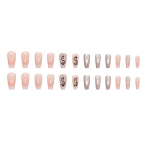 Pink Translucent Medium Long Ballet Nails Flashy Diamonds Lucky Euro Ins Style Cool Nails