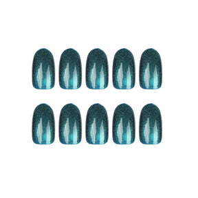 Cat Eye Blue Nail Wraps, Short Wear-On Nails