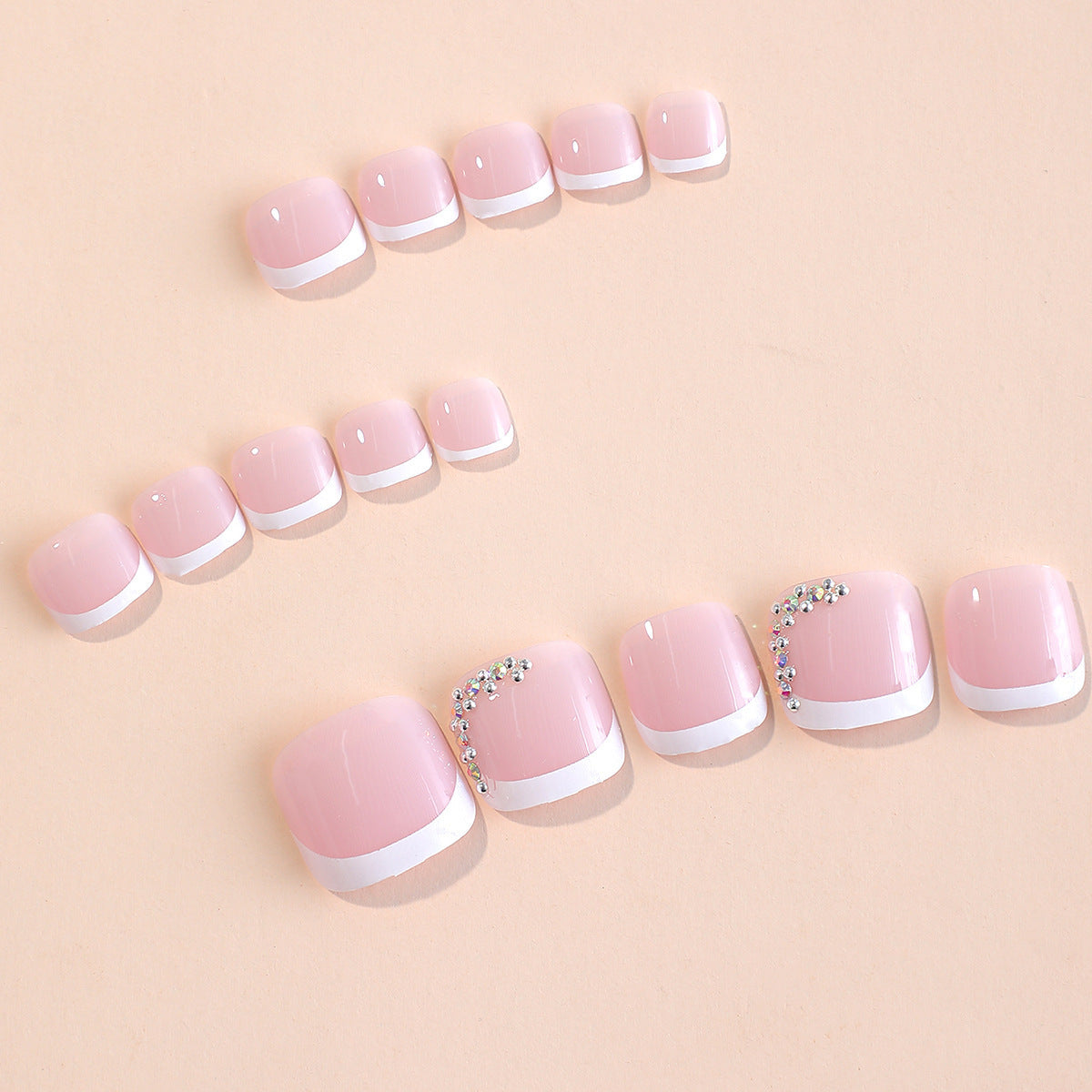 Short White French Tip Fall Toe Nails - Removable Diamond Nail Tips